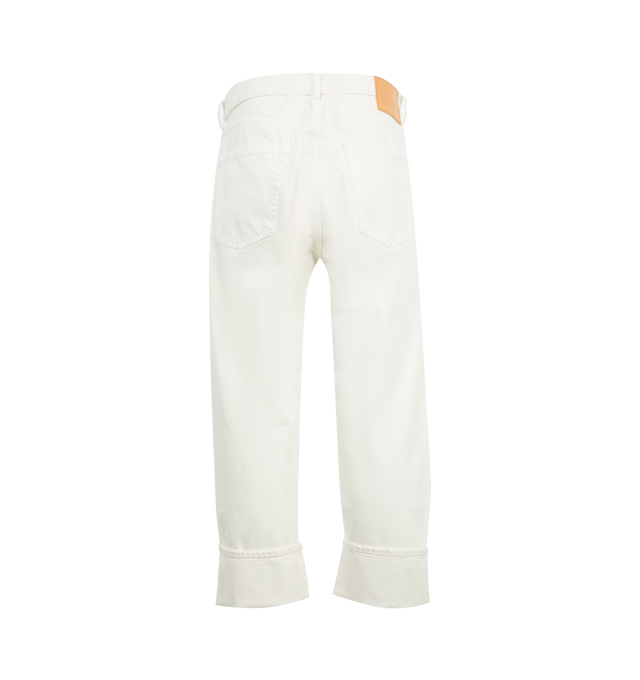 Image 2 of 3 - WHITE - R13 Cuffed X-BF High-Rise Jeans featuring rolled cuff, five-pocket style, raw hem, and a zip fly with button closure. 100% cotton. 