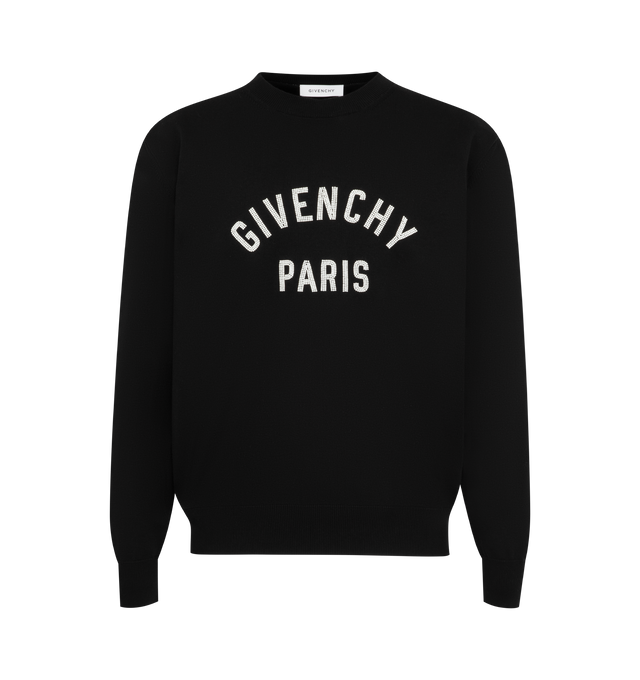 Image 1 of 2 - BLACK - Givenchy Mens Sweater is crafted from cotton knit. Features a crew neckline, Givenchy Paris pearl embroidery at the front, and ribbed collar, cuffs, and hem. Main Material: 100% Cotton. Imported 