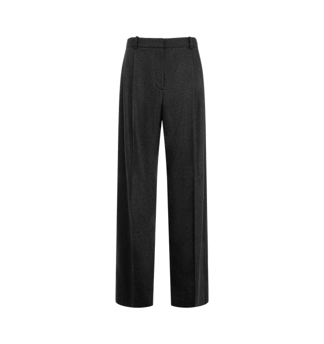 Image 1 of 3 - BLACK - Khaite Women's Pleated Trouser is crafted from lightweight Italian wool-cashmere shirting and features a mid-rise silhouette inspired by classic menswear tailoring. Designed with paired reverse pleats placed close together to maintain clean lines, this refined style is finished with belt loops, on-seam side pockets, back welt pockets, and a subtly lowered front rise. Main Material: 90% Virgin Wool, 8% Cashmere, 2% Elastane. Rise: Mid Rise. Pockets: On-Seam Side Pockets, Back Welt Pock 