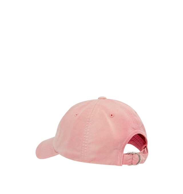 Image 2 of 2 - PINK - Acne Studios Mens Baseball Cap is crafted from peached cotton twill with a light wash. Features a six-panel construction, curved brim, embroidered Acne Studios 1996 logo, adjustable D-ring closure, and 59 cm circumference. Main Material: 100% Cotton; Lining: 100% Cotton. Made with organically grown cotton. Made in Portugal. 