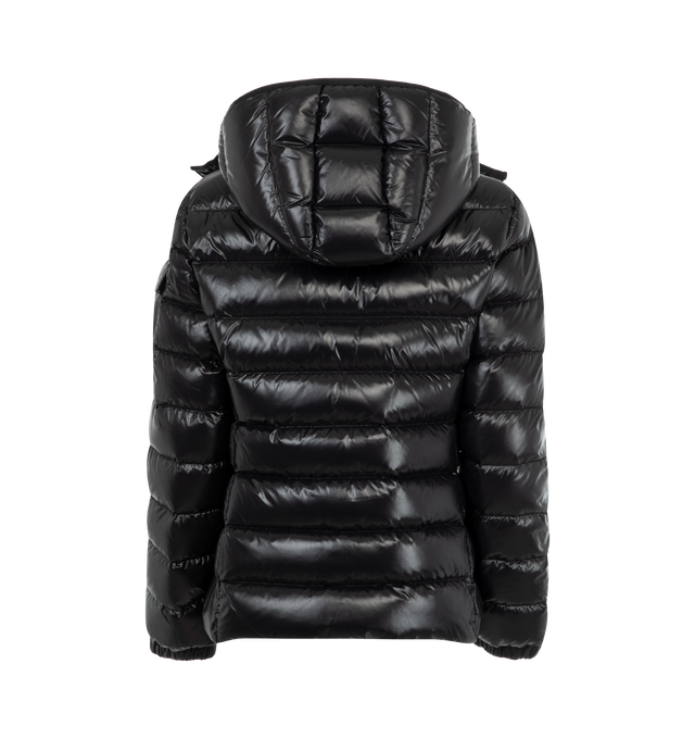 Image 2 of 3 - BLACK - MONCLER Bady Jacket featuring nylon laqu lining, down-filled, detachable hood with snap buttons, adjustable with elastic drawstring fastening, patch flap pocket on the sleeve, zipper closure, double pocket with zipper closure and adjustable elastic cuffs with snap buttons. 100% polyamide/nylon. Padding: 90% down, 10% feather. 