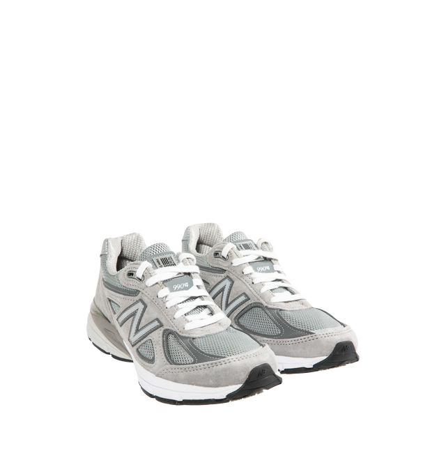 Image 2 of 5 - GREY - NEW BALANCE Made in USA 990v4 Sneaker featuring ENCAP midsole cushioning combines lightweight foam with a durable polyurethane rim, MADE in USA tongue label and lace up closure. Pig Suede/Mesh. 