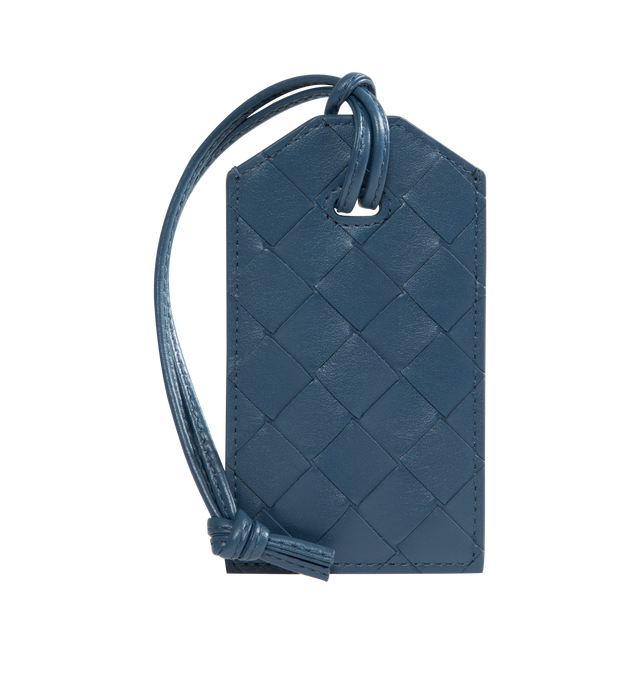 Image 2 of 2 - BLUE - BOTTEGA VENETA Getaway Tag Holder featuring intrecciato calf leather tag holder with strap, the leather strap can be easily attached to any handle, paper tag inside for name and address and window to display the paper tag. Calfskin. Made in Italy. 