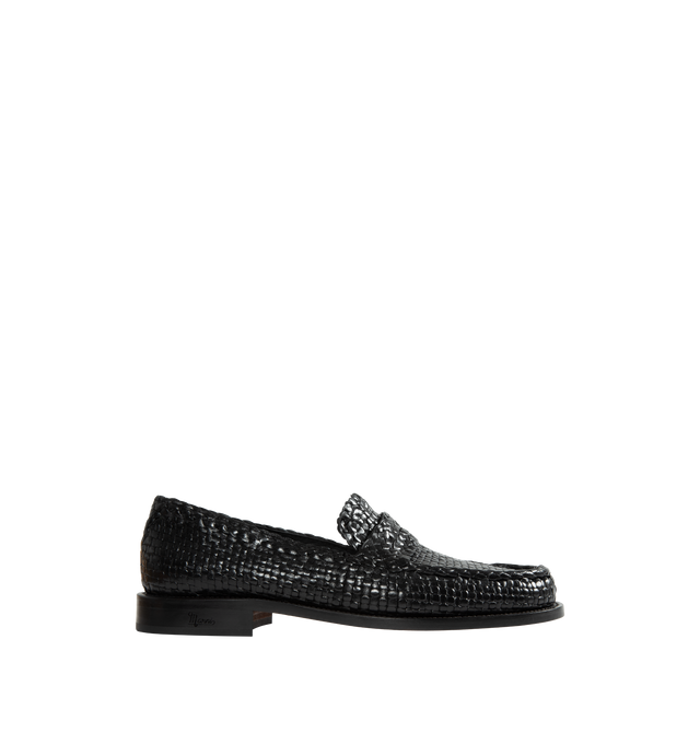 BLACK - MARNI Moccasin Shoe featuring strap with cutout at vamp, logo embossed at padded leather footbed, partial goatskin suede lining, stacked calfskin block heel with rubber injection, logo embossed at heel and calfskin sole. Heel: H1". Goatskin. Sole: calfskin, rubber. Made in Spain.