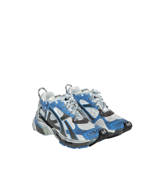 Image 2 of 5 - BLUE - BALENCIAGA Runner Sneaker featuring deconstructed look, lace-up style and removable insole. Synthetic and textile upper, textile lining, synthetic sole. 