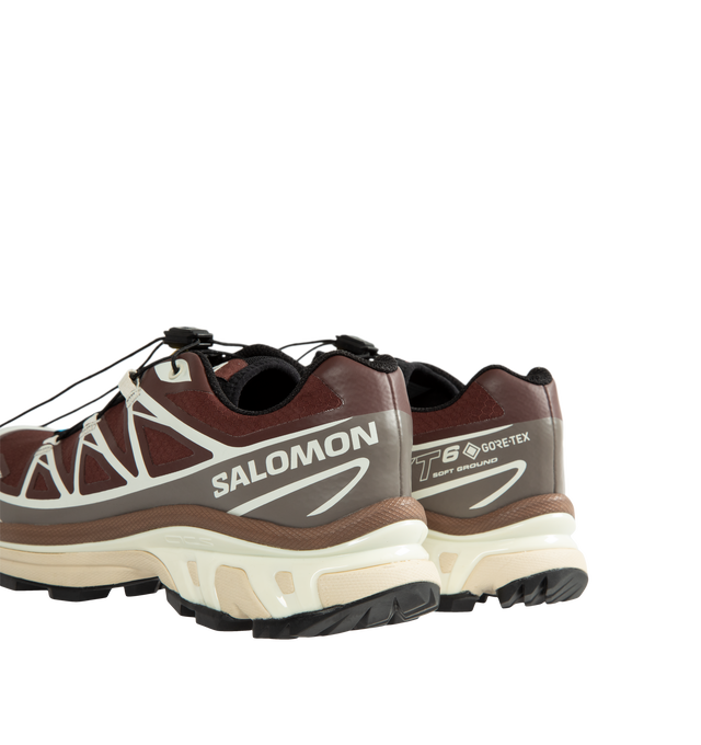 Image 3 of 5 - RED - Salomon XT-6 GORE-TEX Sneakers are crafted from synthetic and textile materials and feature the iconic XT-6 silhouette updated with waterproof GORE-TEX protection for all-weather performance. Originally developed as a high-performance trail running shoe, this modern iteration combines the model's signature comfort, cushioning, and stability with upgraded materials and fresh colorways designed for everyday urban wear. Main Material: Synthetic and Textile Upper. Lining: Textile. Insole: T 
