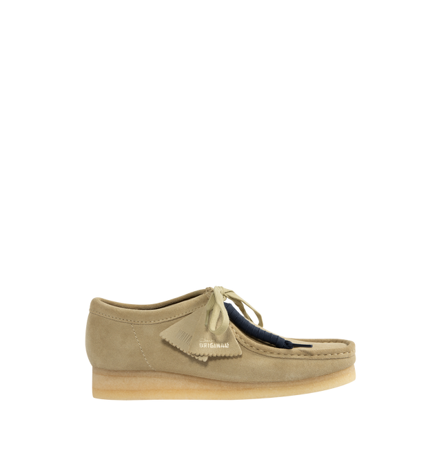 Image 1 of 4 - BROWN - CLARKS Wallabee Shoes featuring lace-up style, suede uppers, smooth natural rubber pebble crepe sole and finished with two Clarks Originals fobs. 