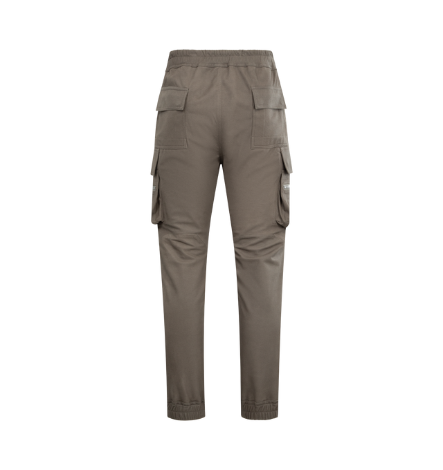 Image 2 of 3 - BROWN - RICK OWENS Mastodon Cut Cargo Pants featuring drawstring at elasticized waistband, four-pocket styling, button fly, cargo pocket at outseams, dropped inseam and rib-knit cuffs. 100% cotton. Made in Italy. 