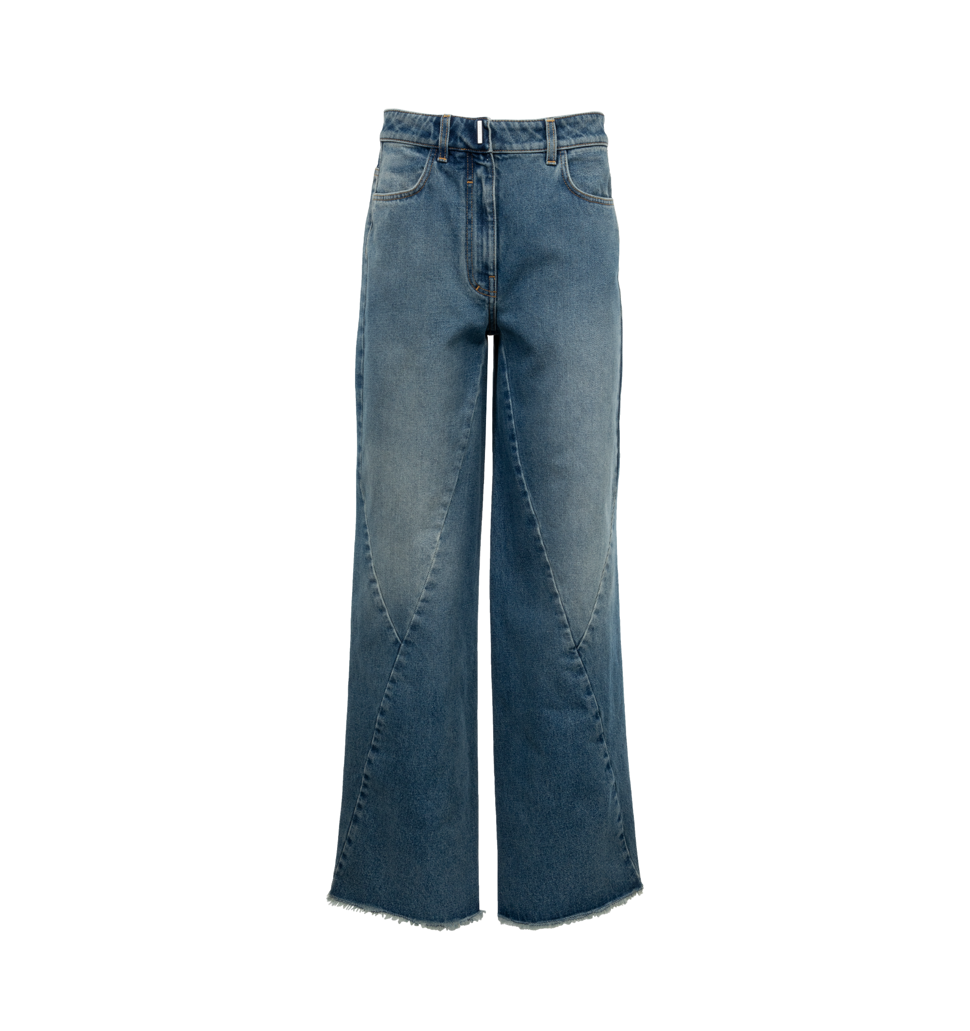 Blue Jeans With Large Hole Folded In Half Sewing Pins In A Box White Tailor  Tape With Centimeters And Inches And Scissors Shorten The Jeans Diy Shorts  Out Of Jeans Stock Photo -