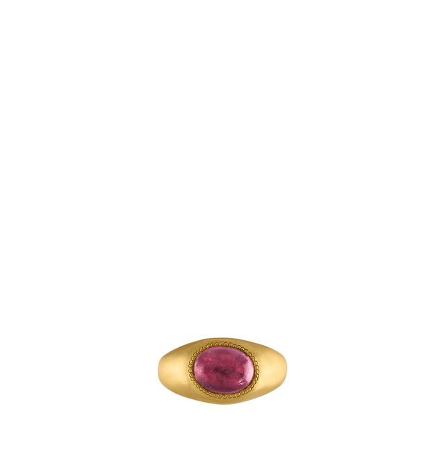 Image 1 of 3 - PINK - Prounis Rose Tourmaline Roz Ring is handcrafted from 22K yellow gold and features a rose tourmaline in the brands signature Roz silhouette. Band Width: 10 mm. Handmade in New York. For personal consultation and detailed information about jewelry, please contact our dedicated stylist team at personalshopping@hirshleifers.com.This item may be restricted for online purchase to international clients. For assistance purchasing this item please contact our dedicated stylist team at personals 