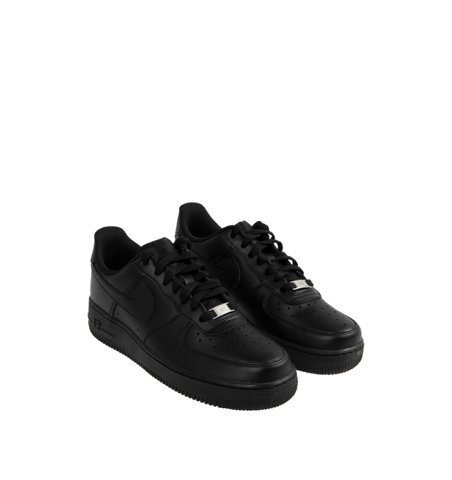 Image 2 of 5 - BLACK - NIKE Air Force 1 '07 featuring leather upper with perforated toe box, Nike Air cushioning, rubber outsole with heritage hoops pivot circles, padded collar and foam midsole. 