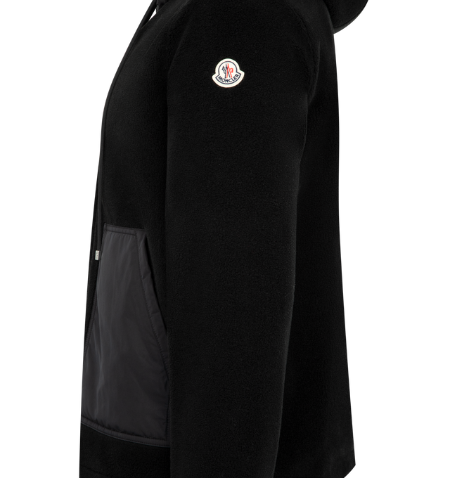 Image 3 of 3 - BLACK - MONCLER Teddy Zip-Up Hoodie featuring teddy fleece, adjustable hood, zipper closure, polyester kangaroo pockets and hem with drawstring fastening. 73% polyester, 27% acrylic. 100% polyester. 