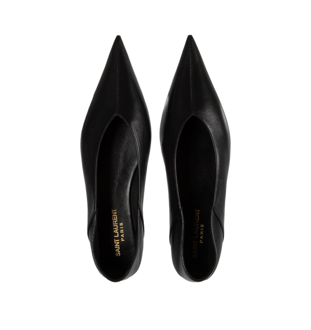 Image 4 of 4 - BLACK - SAINT LAURENT Leather Ballerina Flats featuring smooth leather, flat heel, pointed toe, foldover backstay for easy slide and leather outsole. Made in Italy. 