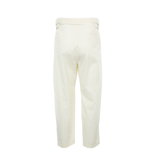 Image 2 of 4 - WHITE - LEMAIRE Belted Carrot Pants featuring belted, adjusters at the back, two side pockets and single piped pocket at the back, with button. 84% cotton, 16% polyamide. Made in Romania. 