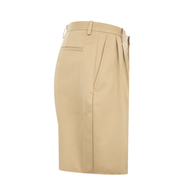 Image 3 of 3 - BROWN - MAISON MARGIELA Tailored Shorts featuring bermuda shorts with pleated front, raw cut hem, center zipper closure and four stitches at the back. Made in Italy. 