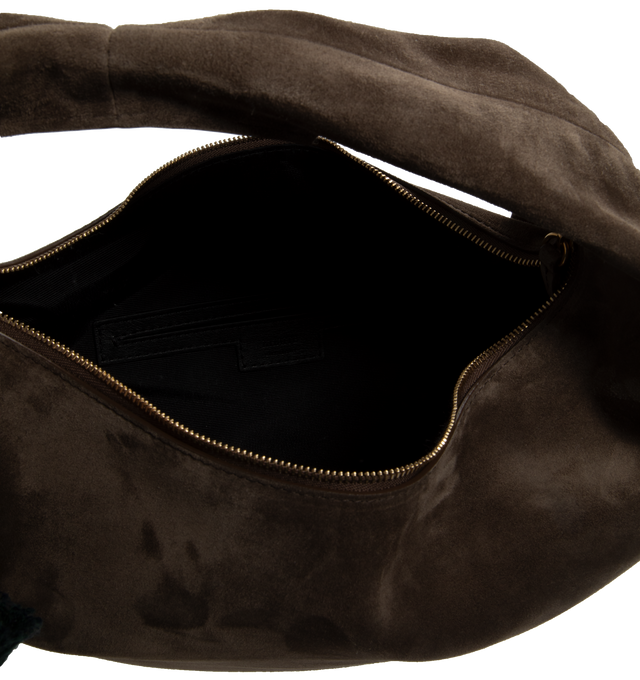 Image 3 of 3 - BROWN - KHAITE Olivia Hobo Bag in Medium featuring velvety suede, slouchy zip-top, lined interior and an integrated strap. 16 x 9.4 x 7 inches. 100% calfskin suede. Made in Italy. 