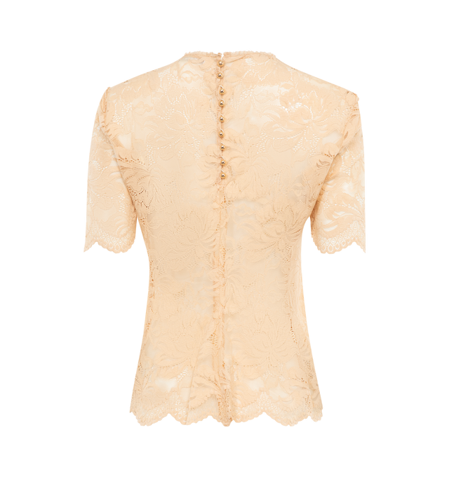 Image 2 of 2 - NEUTRAL - RABANNE Mini Lace Top featuring short-sleeves, closed collar, button fastening and slim fit. 90% polyamide, 10% elasthane. Made in Tunisia. 