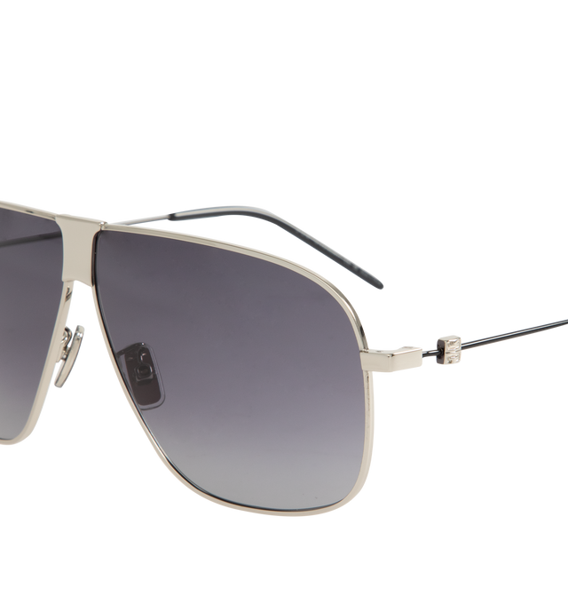 Image 3 of 3 - SILVER - GIVENCHY GV One Metal Square Sunglasses featuring a logo signature engraved on temples, solid-colored lenses, adjustable nose pads, thin arms and curved, capped temple tips. Metal/nylon. 100% UVA/UVB protection. Made in Italy. 