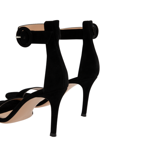 Image 3 of 4 - BLACK - GIANVITO ROSSI Portofino Sandal featuring ankle strap with buckle closure and round toe.  85mm/ 3.5 inches. Suede. 