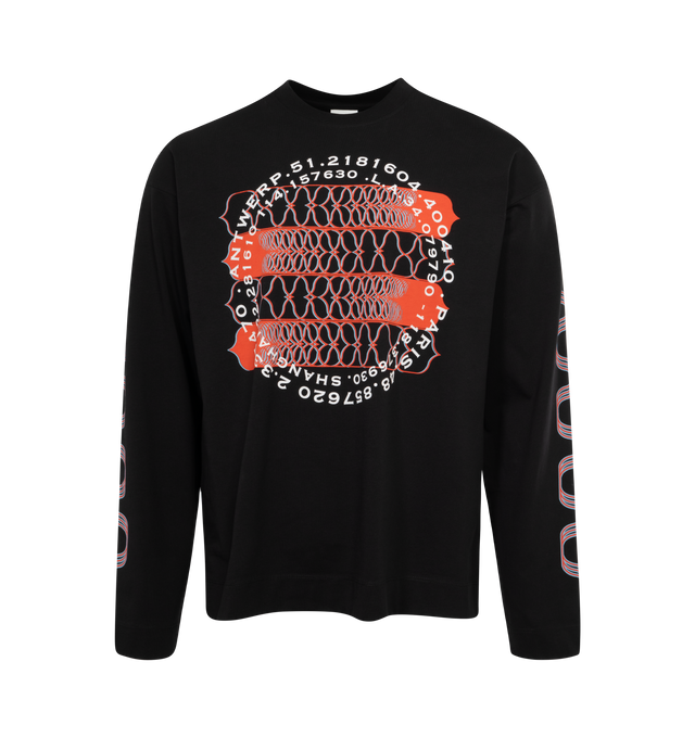 BLACK - DRIES VAN NOTEN Long Sleeve Jersey featuring oversized fit, classic crewneck collar and graphic print on front and sleeves. 100% cotton.