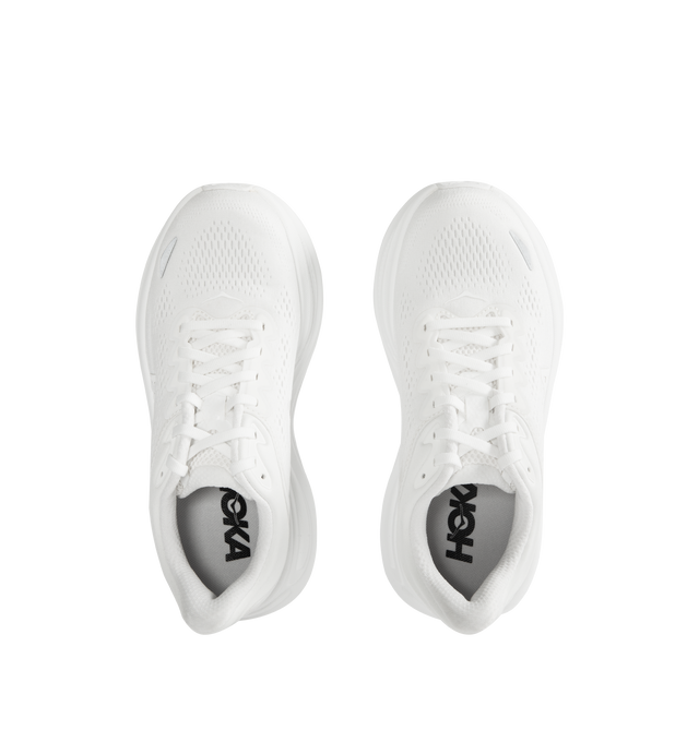 Image 5 of 5 - WHITE - HOKA W Bondi 9 Sneaker featuring performance mesh upper, cushioned collar and tongue, removable contoured insole, supportive midsole, textile lining, lace-up closure, round toe and rubber sole. 