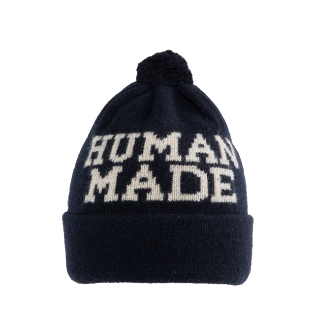 NAVY - HUMAN MADE Pop Beanie featuring Human Made logo, turned up brim and pom on top. 100% acrylic.