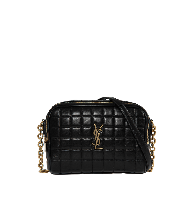 Image 1 of 3 - BLACK - SAINT LAURENT Mini Camera Bag featuring quilted overstitching, adjustable crossbody strap, zip closure, one main compartment and one flat pocket. 7.7 X 5.5 X 1.6 inches. 70% lambskin, 30% metal. 