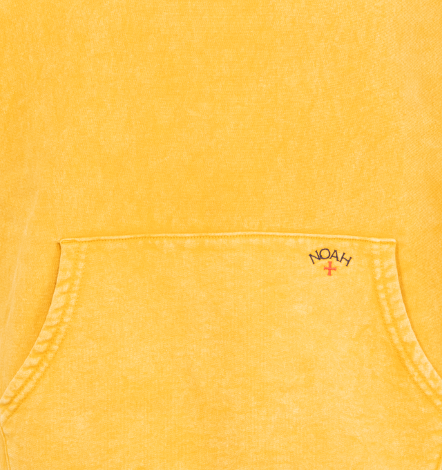 Image 3 of 3 - YELLOW - Noah hooded pullover sweatshirt crafted from 100% cotton 12 oz carded brushed-back fleece treated with an enzyme wash featuring a logo embroidery on pocket. Made in Canada. 