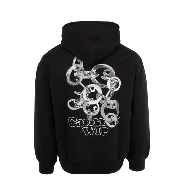 Image 2 of 2 - BLACK - Carhartt WIP Hooded Charm Link Sweatshirt made in a loose fit from a heavyweight, brushed polycotton jersey, featuring a fleece-like backing, an adjustable hood, kangaroo pocket and graphic photoprints. 80% Cotton, 20% polyester. 