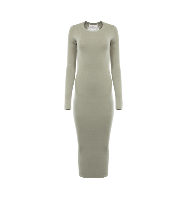 Image 1 of 2 - GREY - EXTREME CASHMERE Snake Dress featuring minimalistic long tight-fitted dress in stretchy cotton-cashmere mini rib, maxi length, high round neckline and long sleeves. 30% cashmere, 70% cotton. 