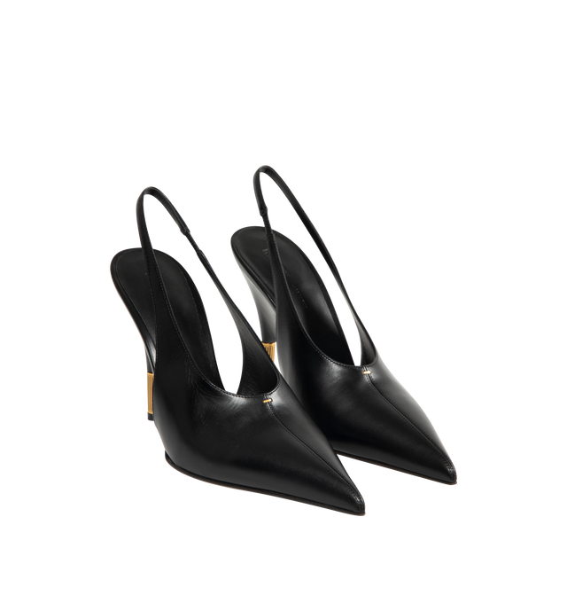 Image 2 of 4 - BLACK - KHAITE Bella Pump 100 featuring pointed-toe slingback heel, 18-karat-gold-plated brass that tips the sculpturally wrapped wedge heel and lined in goatskin. Heel height: 4 in. 100% calfskin. 