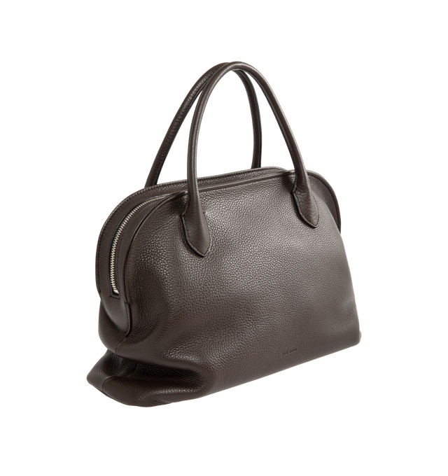Image 2 of 4 - BROWN - The Row Agnes 12 Bag is crafted from finely grained calfskin leather and features a softly structured top-handle silhouette with tubular handles, gusseted side folds, a curved top zip closure, and a flat base. This designer leather handbag combines exceptional Italian craftsmanship with timeless minimalist design, offering a refined everyday carry with a spacious, elegant interior. Main Material: 100% Calfskin Leather. Lining: 100% Lambskin Leather. Dimensions: 12.99 x 5.91 x 8.27 in. 