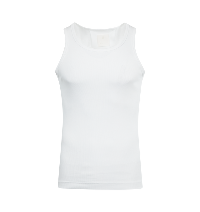 Image 1 of 2 - WHITE - GIVENCHY Extra Slim Fit Tank Top featuring ribbed cotton, crew neck, small 4G emblem embroidered on the lower back and extra slim fit. 98% cotton, 2% elastane. 