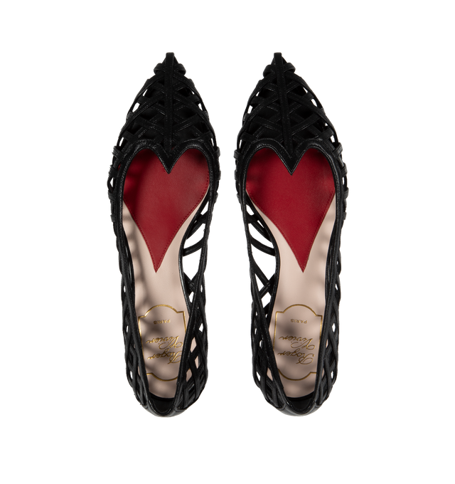 Image 4 of 4 - BLACK - ROGER VIVIER I Love Vivier Multistrap Ballerinas featuring suede upper, tapered toe, leather insole wit heart-shaped insert and leather outsole. 
