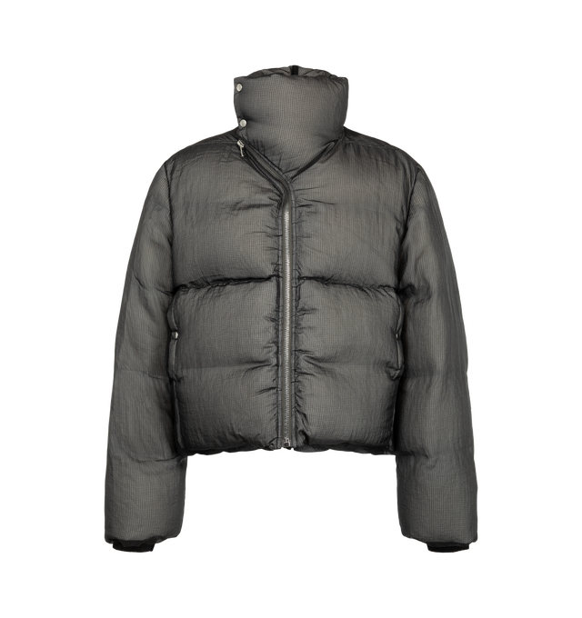 Image 1 of 3 - BLACK - Rick Owens Men's Turtle Jacket is crafted from polyamide and features a puffer padded design with a stand collar and long sleeves. Designed with zippered side pockets, ribbed cuffs, a straight hem, and a tonal strap detail at the back. Main Material: Polyamide.  