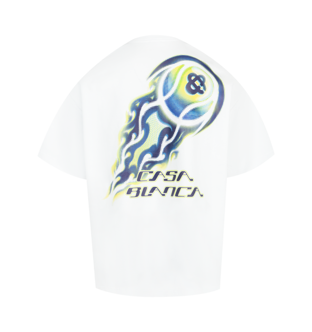 Image 2 of 2 - WHITE - CASABLANCA Flaming Tennis Ball Tee featuring oversized fit, short sleeves, graphic on front and back, crew neck and a relaxed silhouette. 100% organic cotton. Made in Portugal. 