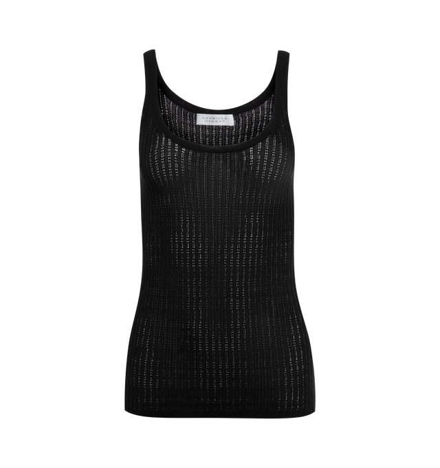 Image 1 of 2 - BLACK - GABRIELA HEARST Nevin Pointelle Knit Tank Top featuring scoop neck, straight hem and pullover. 70% cashmere, 30% silk. 