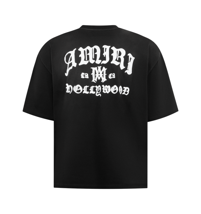 Image 2 of 2 - BLACK - AMIRI Hollywood Oversized T-shirt featuring rib-knit crewneck, logo appliqu at chest, logo and text appliqus at back and dropped shoulders. 100% cotton. Made in Italy. 