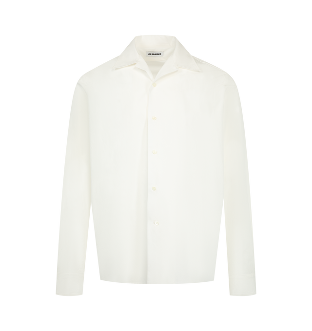 Image 1 of 2 - WHITE - Jil Sander Men's Cotton Shirt is crafted from cotton and features a refined silhouette rooted in the brand's signature minimalist aesthetic. Designed with a classic shirt construction and clean tailoring that lends a timeless, versatile appeal. Main Material: Cotton. 
