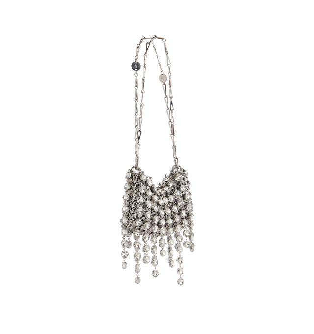 Image 2 of 3 - SILVER - Paco Rabanne 1969 Nano Iconic Tassel Bag has an open top and pull-through chain strap. 100% acetate. Made in Madagascar.  