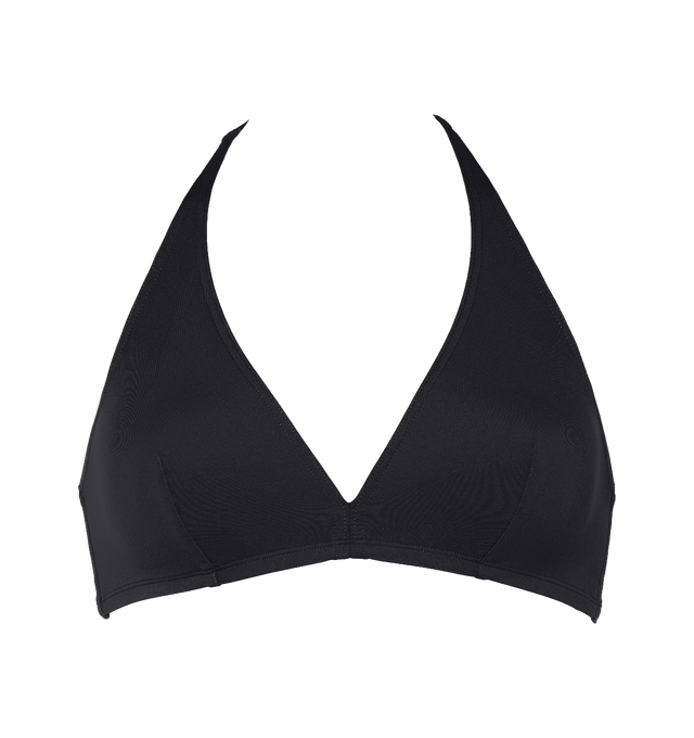Image 1 of 6 - BLACK - ERES Gang Triangle Bikini Top featuring full-cup triangle bikini top, halter tie spaghetti straps, bust darts, side stays and thin back. 84% Polyamid, 16% Spandex. Made in France.  