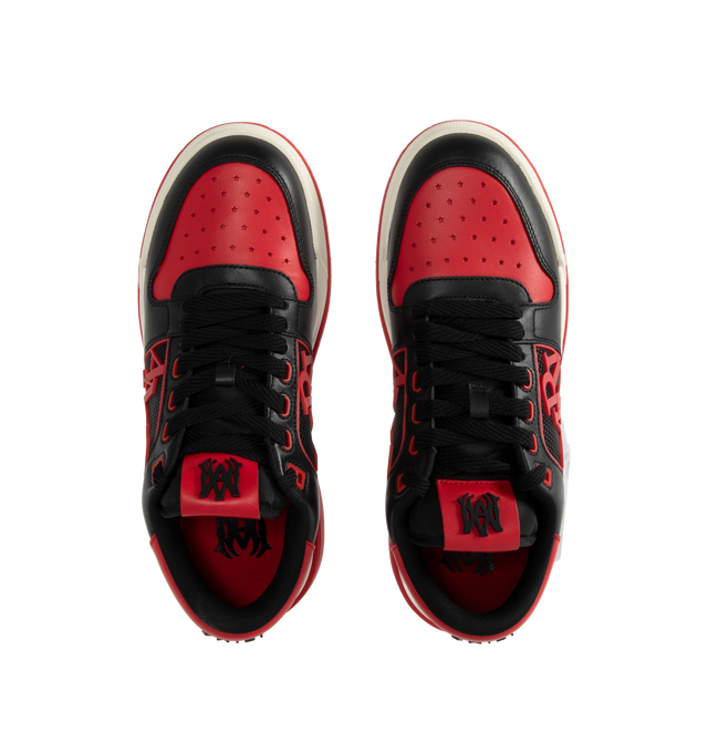 Image 5 of 5 - RED - AMIRI Classic Low Sneakers featuring low-top, buffed leather, graphic perforated detailing throughout, logo bonded at padded tongue, padded collar, rubberized logo appliqu at sides, logo bonded at heel counter and treaded rubber sole. Upper: leather. Sole: rubber. 