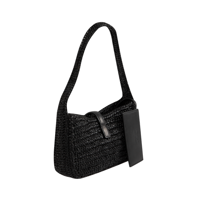 Image 2 of 3 - BLACK - SAINT LAURENT Mini Le 5  7 Bag in raffia featuring a leather tab closure decorated with the cassandre, lined in tonal leather, bronze-toned hardware and one card slot. 7.5" x 4.5" x 1.8" Handle drop: 5.9". Raffia, calfskin, brass. Made in Madagascar. 