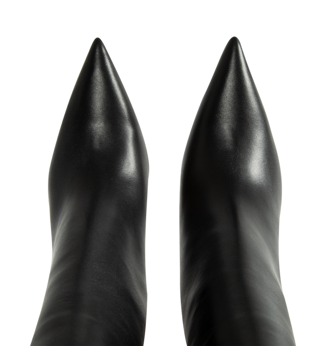 Image 4 of 4 - BLACK - Aquazzura Women's Harper Bootie 85 is crafted from smooth leather and features a sleek ankle-high silhouette with a pointed toe for an elegant, elongated profile. Designed in an easy pull-on style, these designer booties are set on an 85mm heel and finished with a soft leather lining and durable calf leather sole. Upper: Leather. Lining: Leather. Sole: Calf Leather. Stiletto Heel Height: 85 mm / 3.3 in. Closure: Pull-On. Toe: Pointed. Made in Italy. 
