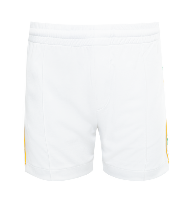 WHITE - CASABLANCA  Seasonal Laurel Track Shorts featuring 2 side pockets, back pocket, drawstring fastening and regular fit. 53% polyester, 47% cotton.