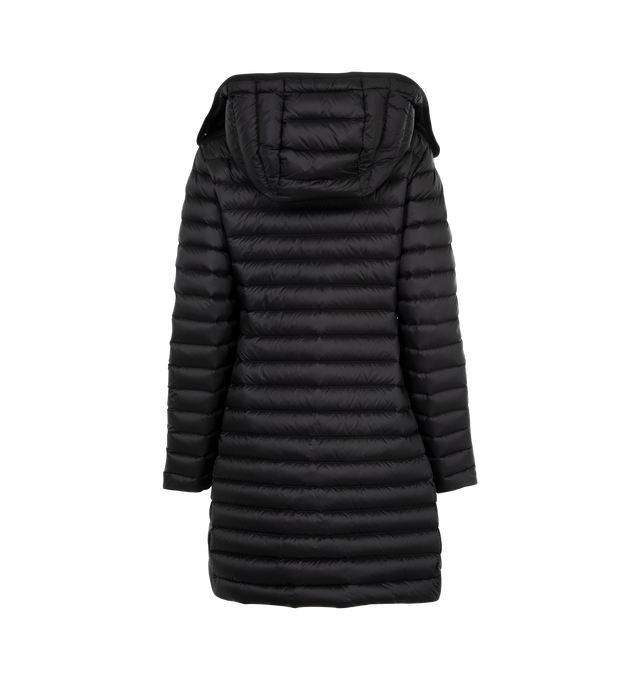 Image 2 of 3 - BLACK - Moncler Igelong Jacket has a detachable drawstring hood, a 2-way zip front closure, zipper pockets, and a rubberized logo patch. 90% down, 10% feather. Made in Armenia.  