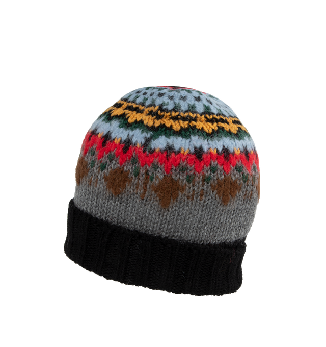 Image 2 of 2 - NAVY - Moncler Grenoble Cuffed Hat has a folded cuff, logo patch, and Fair Isle knit. 100% virgin wool. Made in Italy.  