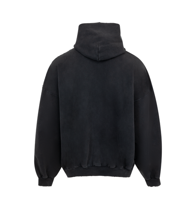 Image 2 of 2 - BLACK - Balenciaga 3B Liquified Hoodie has an attached hood, dropped shoulders, a kangaroo pocket, 3B artwork at the front, and ribbed trims. 100% cotton. Made in Portugal.  