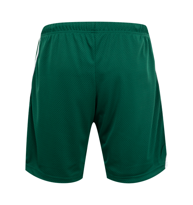 Image 2 of 3 - GREEN - Gallery Dept. Venice court shorts, featuring a refined silhouette that's slightly shorter than our last release, offering a fresh, modern fit without compromising on comfort and performance. Crafted from breathable mesh jersey with a GD ENGLISH logotype at front, balloon fit with an elasticized waistband and inner drawstring, front slip pockets,  white striped piping over seams and double lining. 100% Polyester. Made in Los Angeles, CA. 