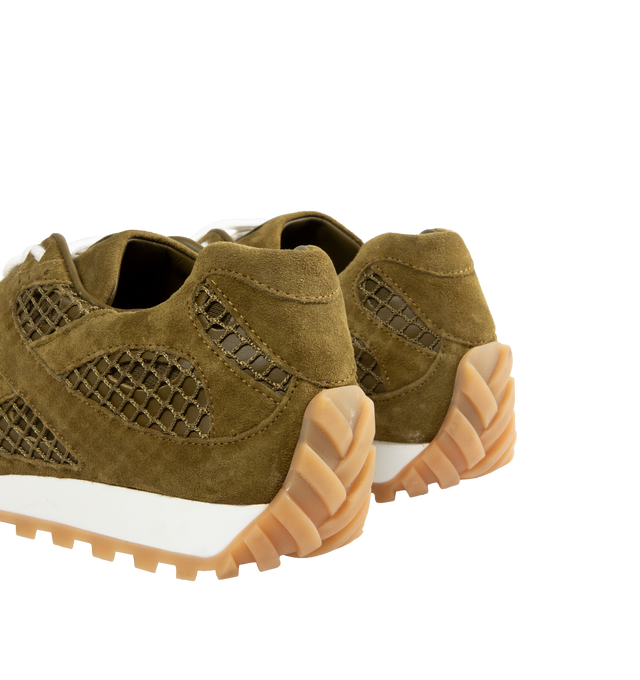 Image 3 of 5 - GREEN - BOTTEGA VENETA Orbit Calfskin Sneaker featuring weathered suede and lightweight technical mesh, lace-up, suede calfksin and rubber outsole. 